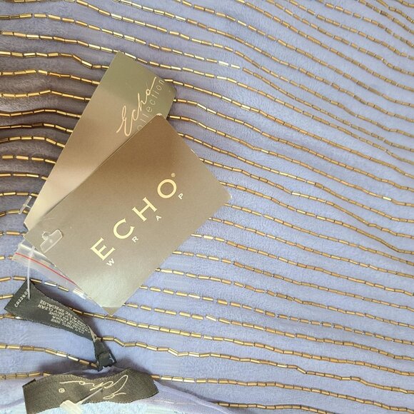 ECHO SILK Beaded Fancy Long Heather Purple Wrap  -- NWT - Picture 2 of 7